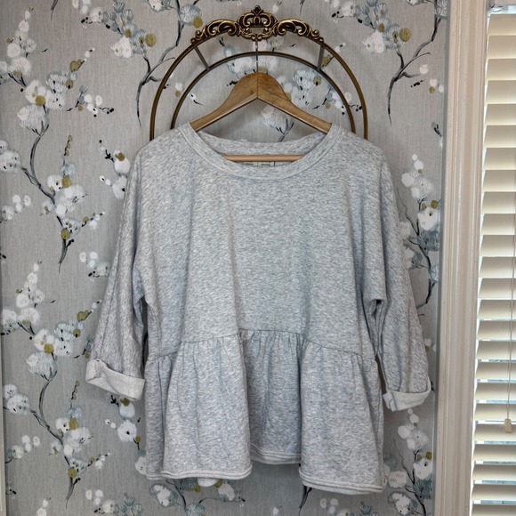 Saturday Sunday by Anthropologie Tops - Saturday Sunday Anthropologie Grey Heather Peplum Sweatshirt Top Womens Petite M
